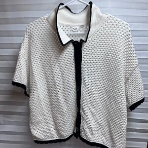 GAP White Short Sleeve Cardigan with Black Trim, Cotton 100%, L